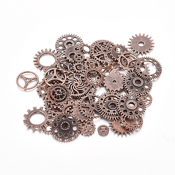 Alloy Pendants, Gear, for Jewelry Making, Red Copper, 10~26x5~26x1~4mm, Hole: 0.8~14mm, about 45~50pcs/bag