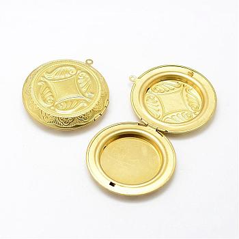 Brass Locket Pendants, Flat Round, Nickel Free, Raw(Unplated), 48x44.5x9.5mm, Hole: 2mm