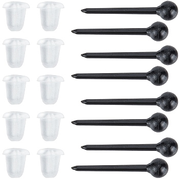 500Pcs Eco-Friendly Plastic Stud Earring Findings, Ball Head Pin, with 500Pcs Ear Nut, Black, 15x3mm, Pin: 0.95mm