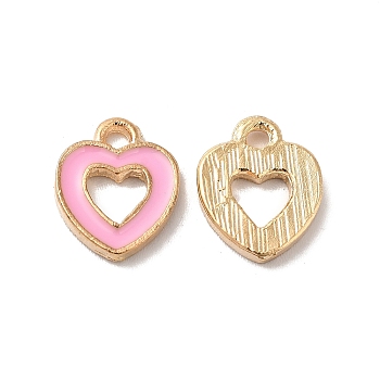 Alloy Enamel Charms, Light Gold, Heart Charm, Pink, 12.5x10x1.5mm, Hole: 1.6mm