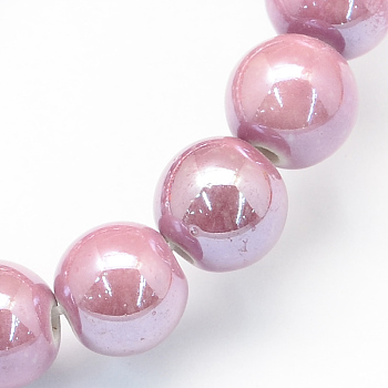 Pearlized Handmade Porcelain Round Beads, Pink, 11mm, Hole: 2mm