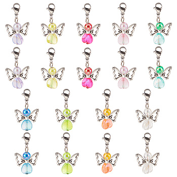 Eco-Friendly Transparent Acrylic Pendants, with Platinum Tone Tibetan Style Alloy Beads and 304 Stainless Steel Lobster Claw Clasps, Angel & Fairy, Colorful, 32mm, 9pcs/set, 4 sets, 36pcs