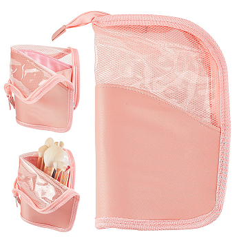 Portable Nylon & PVC Laser Transparent Cosmetic Storage Bags, Waterproof Bag with Alloy Zipper, Rectangle with Word Travel Season, Salmon, 24.1x14x3.4cm