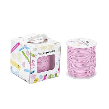 Waxed Cotton Cords, Pink, 1mm, about 100yards/roll(91.44m/roll), 300 feet/roll