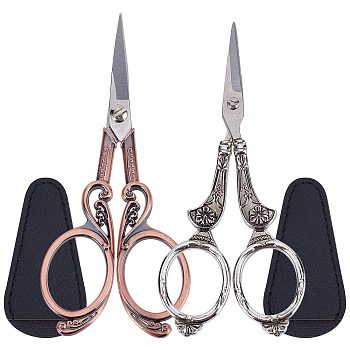 301 and 420 Stainless Steel Scissors, Retro Shears, with Embossed Flower, with PVC Protective Scissors Cover, Mixed Color, Scissors: 108~113x47~47.5x5~6mm, 2pcs, Cover: 73x36x3mm, 2pcs