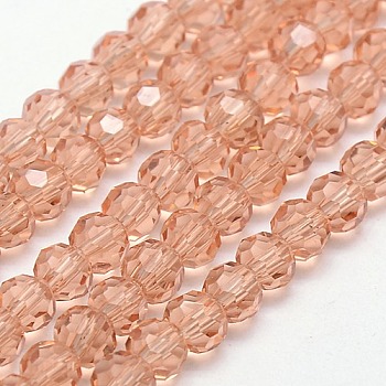 Glass Beads Strands, Faceted(32 Facets), Round, Light Salmon, 6mm, Hole: 1.2mm, about 88~91pcs/strand, 19.49 inch~20.08 inch(49.5~51cm)