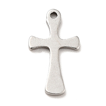 201 Stainless Steel Pendants, Cross Charms, Stainless Steel Color, 13x7.5x1mm, Hole: 0.8mm