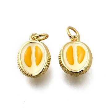 Brass Enamel Pendants, Rack Plating, Cadmium Free & Lead Free, Long-Lasting Plated, Real 18K Gold Plated, Durian, 13x9.5x6mm, Hole: 3mm