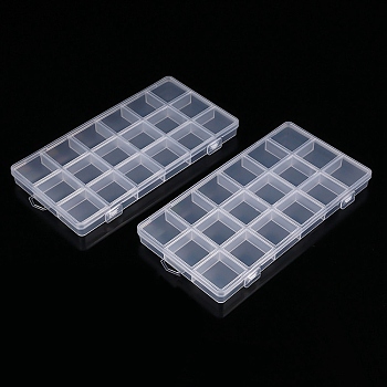 Transparent Plastic Bead Containers, for DIY Art Craft, Nail Diamonds, Bead Storage, Rectangle, 18 Grids, 20.8x10.6x1.7cm