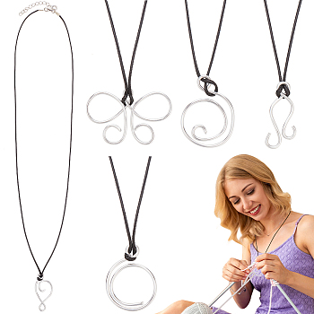 Aluminum Pendant Necklaces, with Polyester Cords, Platinum, 23.62 inch(60cm), 5pcs/set