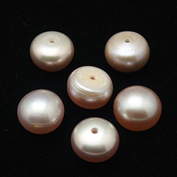 Grade AA Natural Cultured Freshwater Pearl Beads, Half Drilled Hole, Half Round, Purple, 8~8.5x4~7mm, Hole: 1mm