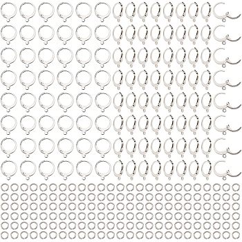 120Pcs 304 Stainless Steel Leverback Earring Findings, with Horizontal Loops and 150Pcs Open Jump Rings, Stainless Steel Color, 14.5x12x2mm, Hole: 1.2mm