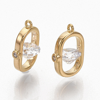 Brass Clear Cubic Zirconia Charms, Nickel Free, Oval, Real 18K Gold Plated, 13x8.5x6mm, Hole: 0.9mm