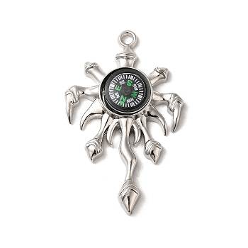 Alloy Pendant, with Glass Compass, Cadmium Free & Lead Free, Platinum, 57.5x36x7mm, Hole: 2.7mm