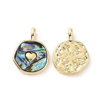 Natural Abalone Shell/Paua Shell Pendants, with Real 18K Gold Plated Brass Findings, Cadmium Free & Lead Free, Long-Lasting Plated, Flat Round Charm, Heart Pattern, 18x13.5x2mm, Hole: 2x3mm