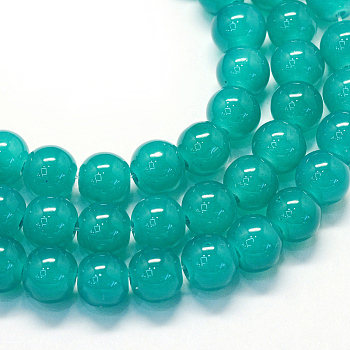 Baking Painted Imitation Jade Glass Round Bead Strands, Dark Cyan, 10~10.5mm, Hole: 1.5mm, about 85pcs/strand, 31.4 inch
