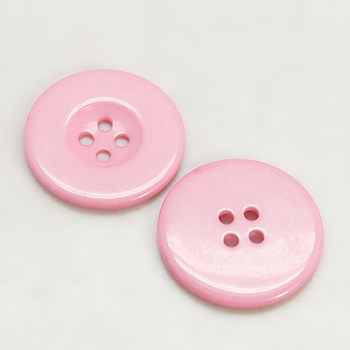 Resin Buttons, Dyed, Flat Round, Pink, 15x2.5mm