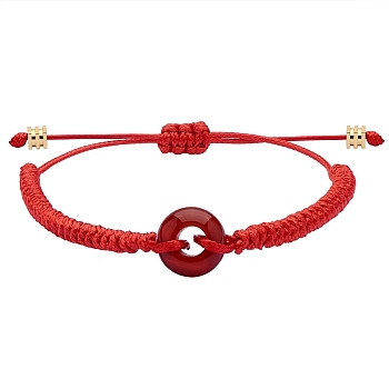 Natural Carnelian Donut Braided Bead Bracelet, Adjustable Gemstone Bracelet for Women, Red, Inner Diameter: 2~3-3/8 inch(5~8.6cm)