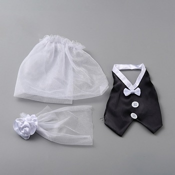 Organza & Cloth Bride and Groom Wine Bottle Cover, Wedding Gift Wine Wrap, with Plastic Buttons, Black, 160~185x93~154x3~23mm, 3pcs/set