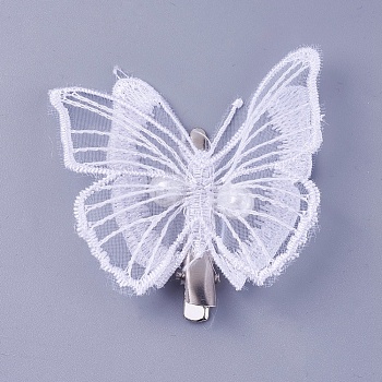 Iron Hair Accessories Alligator Hair Clip, with Cloth, Butterfly, White, 60mm