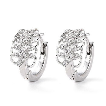 Leaf Clear Cubic Zirconia Small Hoop Earrings for Women, Cadmium Free & Lead Free, Platinum, 14x7.5mm, Pin: 0.8mm