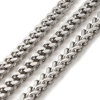 304 Stainless Steel Curb Chains, Unwelded, with Spool, Stainless Steel Color, 6x4x4mm