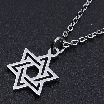 201 Stainless Steel Pendant Necklaces, with Cable Chains and Lobster Claw Clasps, for Jewish, Star of David, Stainless Steel Color, 15.74 inch(40cm), 1.5mm