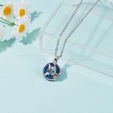 Bird and Flower Alloy Pendant Necklace with Rhinestone(JN1016A)-3