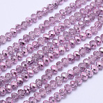 Faceted Rondelle Transparent Painted Glass Beads Strands, Violet, 4x3mm, Hole: 1mm, about 112pcs/strand, 16 inch(DGLA-J001-C08-4mm)