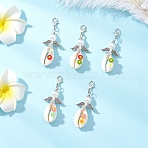 ABS Plastic Imitation Pearl Pendant Docorations, with Zinc Alloy Lobster Claw Clasps and Shell, Angel, Antique Silver & Platinum, 55mm(HJEW-JM03694-01)