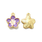 Alloy Enamel Pandants, Lead Free & Cadmium Free, Light Gold, Flower Charm, Purple, 16x13.5x3mm, Hole: 1.4mm(ENAM-K067-51KCG-06)