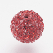 Czech Rhinestone Beads, PP8(1.4~1.5mm), Pave Disco Ball Beads, Polymer Clay, Round, 227_Light Siam, 7.5~8mm, Hole: 1.8mm, about 80~90pcs rhinestones/ball(RB-F022-PP8-8mm-TB07)