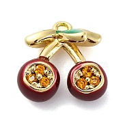 Brass Micro Pave Cubic Zirconia Charms, with Enamel, Cherry, Real 18K Gold Plated, 11.5x11x4.5mm, Hole: 1mm(KK-A240-04G)