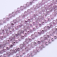 Faceted Rondelle Transparent Painted Glass Beads Strands, Violet, 4x3mm, Hole: 1mm, about 125pcs/strand, 15 inch(DGLA-J001-C08-4mm)
