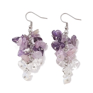 Natural Amethyst Earrings, with 316 Surgical Stainless Steel Earring Hooks, Opalite Chip, Jewely for Women, 65.5~66.5mm(EJEW-TA00462-04)