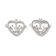 Brass Micro Pave Clear Cubic Zirconia Connector Charms, Heart Links with Crown, Platinum, 18.5x22.5x3mm, Hole: 1.2mm(KK-E068-VB044)
