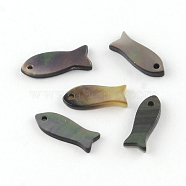 Fish Black Lip Shell Charms, Black, 12~16x5~6x1~2mm, Hole: 1mm(SHEL-R009-20)