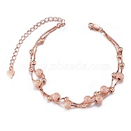 SHEGRACE 925 Sterling Silver Multi-strand Bracelets, Double Chains and Beads, with S925 Stamp, Rose Gold, 6-1/2 inch(16.5cm)(JB406B)