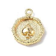 Brass Pendants, Textured, Real 18K Gold Plated, Flat Round with Playing Cards Charm, Spade, 15.5x12.5x2.5mm, Hole: 1.4mm(KK-F846-01D-G)