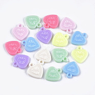 Opaque Acrylic Pendants, Heart, Mixed Color, 18x15.5x3mm, Hole: 2mm, about 1428pcs/500g(MACR-S296-89)