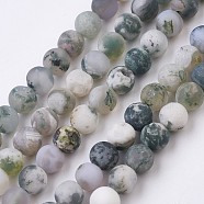 Natural Tree Agate Bead Strands, Frosted, Round, 6~6.5mm, Hole: 0.5mm, about 62pcs/strand, 14.7 inch(37.5cm)(G-J376-11F-6mm)