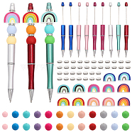 DIY Rainbow Beadable Pen Making Kit, Including Silicone & Rhinestone Spacer Beads, Ball-Point Pens, Mixed Color, 70Pcs/bag(DIY-CA0005-70)