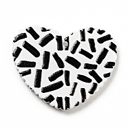 Printed Acrylic Pendants, Heart with Column Pattern, Black, 26x31.5x2mm, Hole: 1.5mm(SACR-G018-04F)