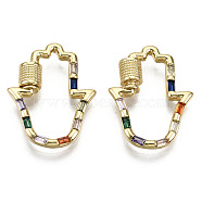 Brass Micro Pave Cubic Zirconia Screw Carabiner Lock Charms, for Necklaces Making, Nickel Free, Hamsa Hand/Hand of Fatima/Hand of Miriam, Colorful, Real 16K Gold Plated, 25.5x20x2.5mm, Screw: 5.5x5mm(ZIRC-S066-040-NF)