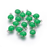 304 Stainless Steel Enamel Charms, Enamelled Sequins, Flat Round, Stainless Steel Color, Green, 13.5x10x3.5~4mm, Hole: 1.4mm(STAS-O122-D-01P)