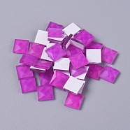 Faceted Glass Cabochons, Mosaic Tiles, for Home Decoration or DIY Crafts, Square, Magenta, 9.5x9.5x3.8mm, about 90pcs/bag(DIY-WH0121-46B)