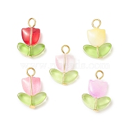 Glass Pendants, with Golden Tone Iron Loop, Tulip Charm, Mixed Color, 20x14x6mm, Hole: 3mm(PALLOY-JF02043)
