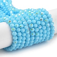 Opaque Glass Beads Strands, Faceted, Round, Sky Blue, 4mm, Hole: 0.8mm, about 93~95pcs/strand, 14.37~14.49''(36.5~36.8cm)(EGLA-A035-P4mm-L08)