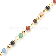 Handmade Natural Agate Beaded Chains, Unwelded, with Brass Needle, Golden, 4~4.5mm, 39.37 inch, 1m/strand(X-AJEW-JB00448-02)