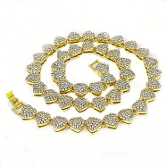 Alloy with Glass Rhinestone Heart Cuban Chain Necklaces, Golden, 15.75 inch(40cm)(PW-WG58975-08)